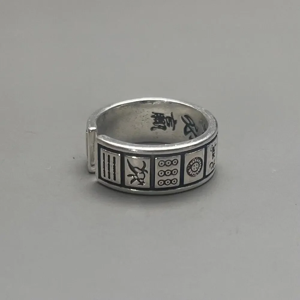 vintage silver anime writing oval ring